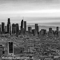 Buy canvas prints of Aerial Panorama Los Angeles skyscrapers at sunrise by Spotmatik 