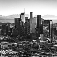 Buy canvas prints of Aerial city sunrise view skyscrapers Los Angeles by Spotmatik 