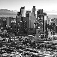 Buy canvas prints of Aerial view sunrise Los Angeles city skyscrapers  by Spotmatik 