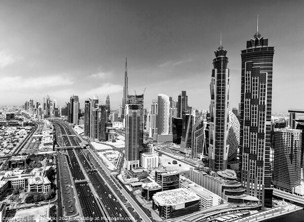 Aerial Dubai city skyscrapers Sheikh Zayed Road Picture Board by Spotmatik 