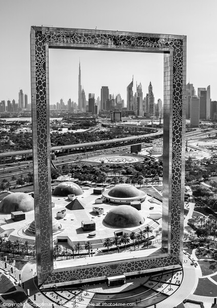 Aerial Dubai view of The Frame downtown skyscraper Picture Board by Spotmatik 