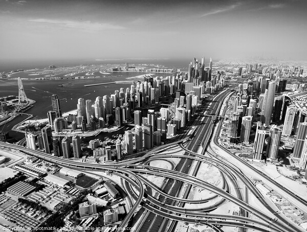 Aerial Dubai city skyscrapers Palm Jumeirah Island Picture Board by Spotmatik 