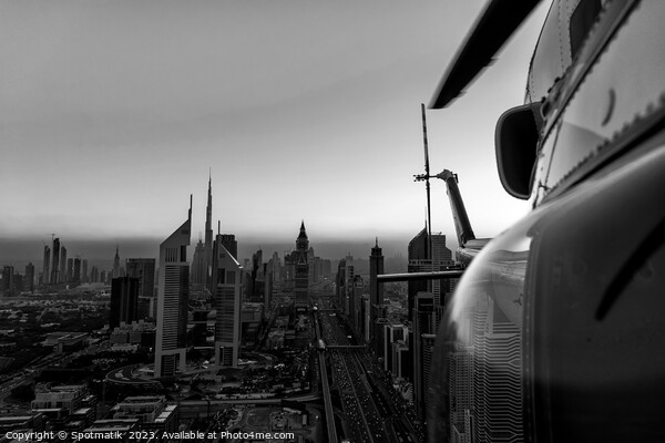 Aerial Dubai sunset helicopter Sheikh Zayed Road Picture Board by Spotmatik 