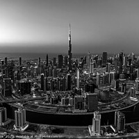 Buy canvas prints of Aerial Dubai sunset city skyscrapers Burj Khalifa by Spotmatik 