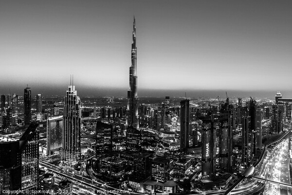 Aerial Dubai sunset skyscrapers Burj Khalifa Picture Board by Spotmatik 