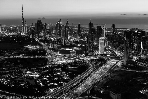 Aerial Dubai sunset Burj Khalifa UAE Picture Board by Spotmatik 