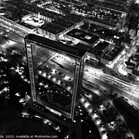 Buy canvas prints of Aerial Dubai night The Frame Zabeel Park UAE by Spotmatik 