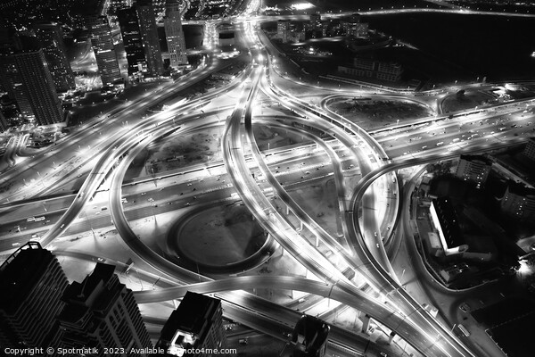 Aerial night Dubai Intersection Sheikh Zayed Road  Picture Board by Spotmatik 