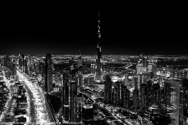 Aerial Dubai Burj Khalifa at night UAE Picture Board by Spotmatik 