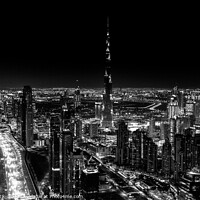 Buy canvas prints of Aerial Dubai Burj Khalifa at night UAE by Spotmatik 