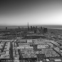Buy canvas prints of Aerial Dubai sunrise commercial suburbs skyscraper by Spotmatik 