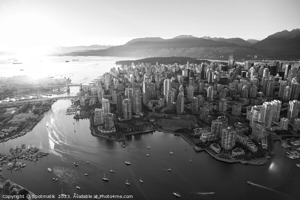 Aerial sunset of Vancouver skyscrapers Inlet Picture Board by Spotmatik 