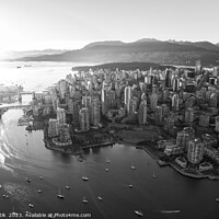 Buy canvas prints of Aerial sunset of Vancouver skyscrapers Inlet by Spotmatik 