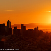 Buy canvas prints of Aerial Panorama sunrise Los Angeles city skyline by Spotmatik 