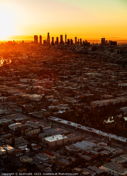 Aerial sunrise Los Angeles Urban skyline USA Picture Board by Spotmatik 