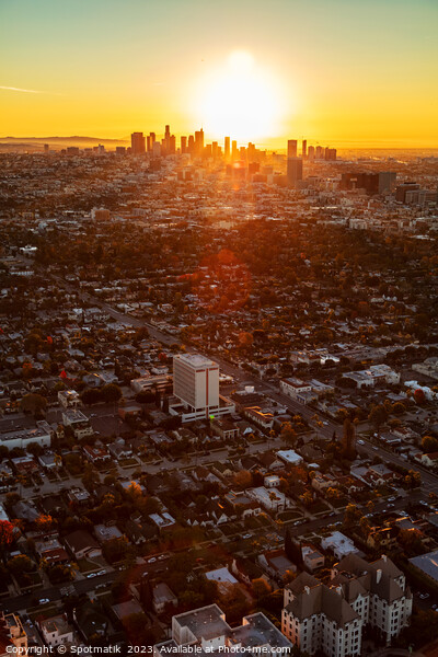 Aerial skyline sunrise over Los Angeles California Picture Board by Spotmatik 