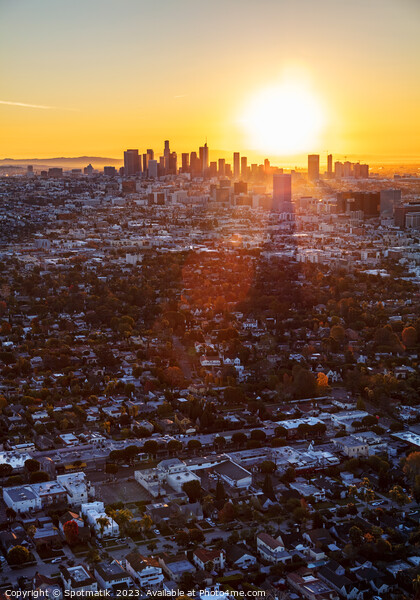 Aerial sunrise of Los Angeles skyline California Picture Board by Spotmatik 