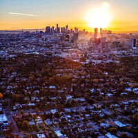 Buy canvas prints of Aerial sunrise suburban Los Angeles California by Spotmatik 
