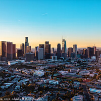 Buy canvas prints of Aerial sunrise Los Angeles city skyscraper USA by Spotmatik 