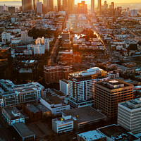 Buy canvas prints of Aerial view at sunrise Los Angeles skyline California  by Spotmatik 