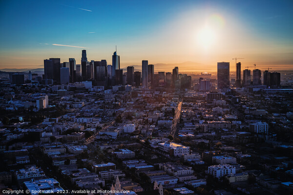 Aerial sunrise view over Los Angeles city skyline  Picture Board by Spotmatik 