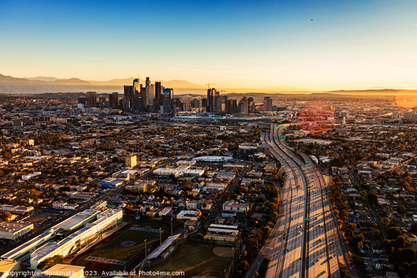 Aerial sunrise view of downtown Los Angeles Freeway  Picture Board by Spotmatik 