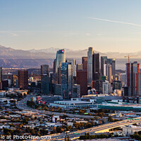 Buy canvas prints of Aerial Panorama sunrise over Los Angeles city America by Spotmatik 
