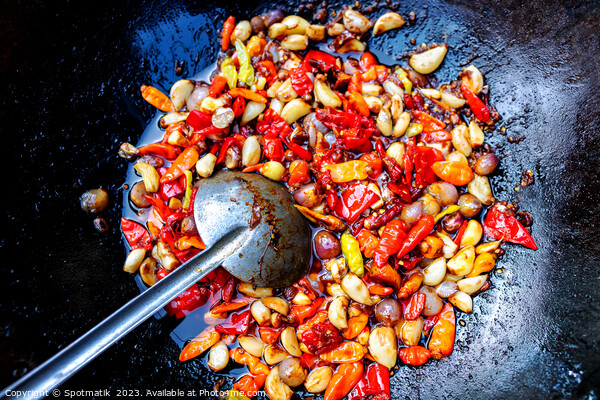 Balinese spices chilies cooking in traditional wok Indonesia  Picture Board by Spotmatik 
