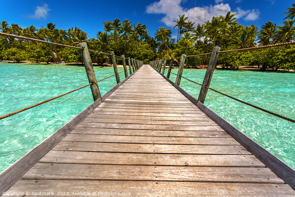 Bora Bora wooden walkway over tropical Aquamarine lagoon  Picture Board by Spotmatik 