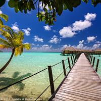 Buy canvas prints of Bora Bora South sea luxury resort Overwater bungalows  by Spotmatik 