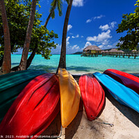 Buy canvas prints of Tourist kayaks Bora Bora active vacation luxury resort  by Spotmatik 