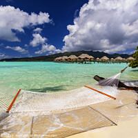 Buy canvas prints of Bora Bora beach hammock luxury Overwater resort Bungalows  by Spotmatik 