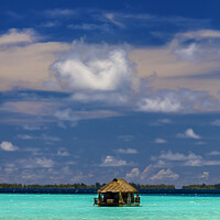 Buy canvas prints of Aquamarine lagoon Bora Bora Overwater luxury Bungalow Polynesia by Spotmatik 