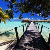 Buy canvas prints of Bora Bora Island walkway jetty Overwater luxury Bungalows  by Spotmatik 
