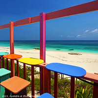 Buy canvas prints of Bahamas colorful beach bar Caribbean shore line USA by Spotmatik 