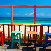 Buy canvas prints of Bahamas colorful beach bar Caribbean shore line USA by Spotmatik 
