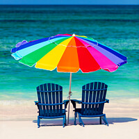 Buy canvas prints of Bahamas Travel vacation beach sun loungers with umbrella  by Spotmatik 