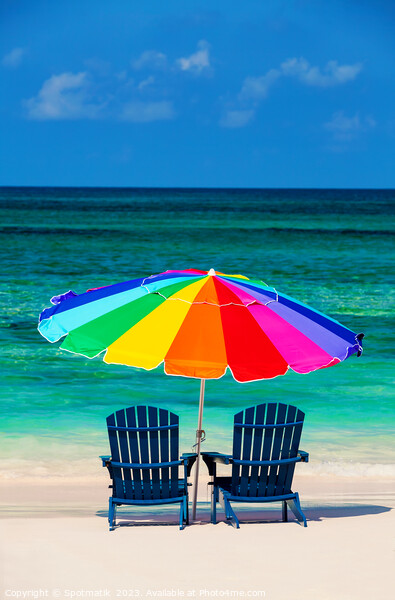 Holiday travel resort chairs with beach sun umbrella  Picture Board by Spotmatik 