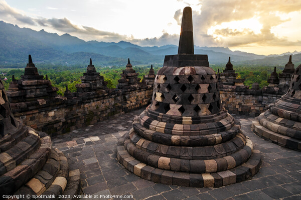 Borobudur sunrise religious temple ancient tourism wonder Indone Picture Board by Spotmatik 