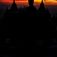 Buy canvas prints of Sunrise Silhouette Borobudur monument temple to Hinduism Java by Spotmatik 