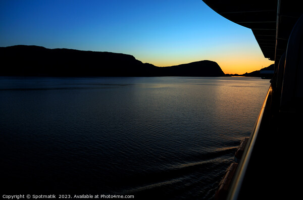 Sunset Silhouette view from Cruise ship Norwegian Fjord  Picture Board by Spotmatik 
