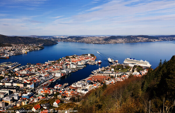 Norway view from Mt Floyen of Bergen city  Picture Board by Spotmatik 