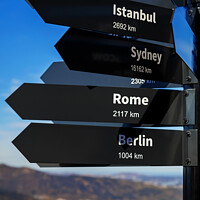 Buy canvas prints of Mile signpost places of the world to explore  by Spotmatik 