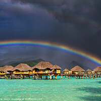 Buy canvas prints of Bora Bora rainbow near Overwater Bungalows French Polynesia  by Spotmatik 