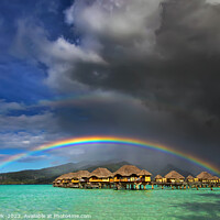 Buy canvas prints of Rain shower creating Multicolored rainbow Bora Bora Resort by Spotmatik 