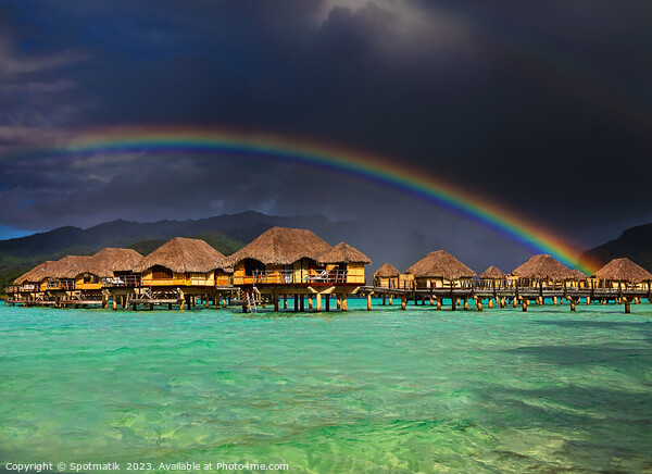 Bora Bora rainbow above Overwater Bungalows French Polynesia  Picture Board by Spotmatik 