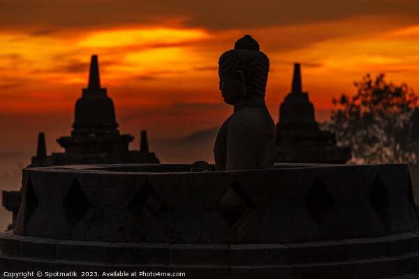 Borobudur Java sunrise Hinduism and Buddhism Statues Asia Picture Board by Spotmatik 