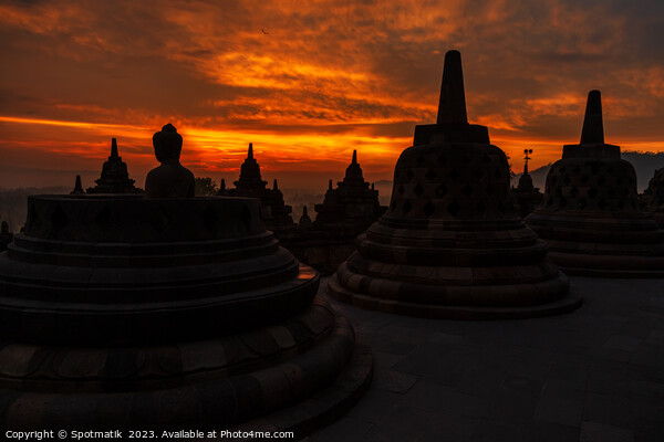 Asian sunrise Borobudur temple to Buddhism Hinduism Indonesia Picture Board by Spotmatik 
