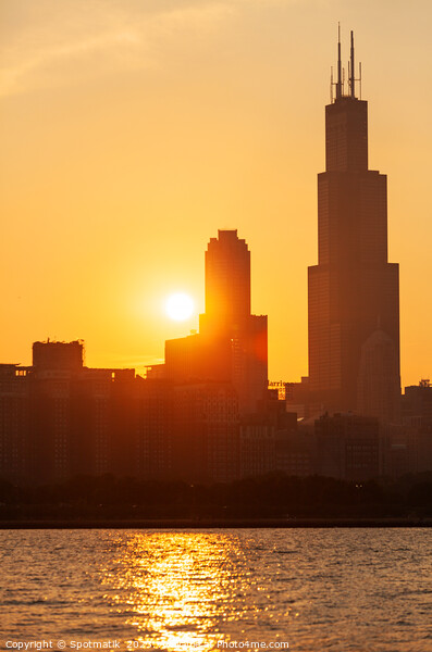 Sunset Willis Tower Lake Michigan Chicago City Skyline  Picture Board by Spotmatik 