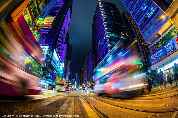 Hong Kong illuminated busy street intersection Kow Picture Board by Spotmatik 